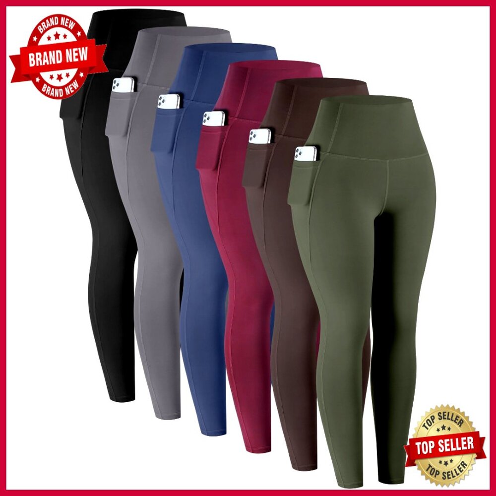 High Waisted Leggings With Pockets, Tummy Control, 6-Pack Workout Yoga Pants